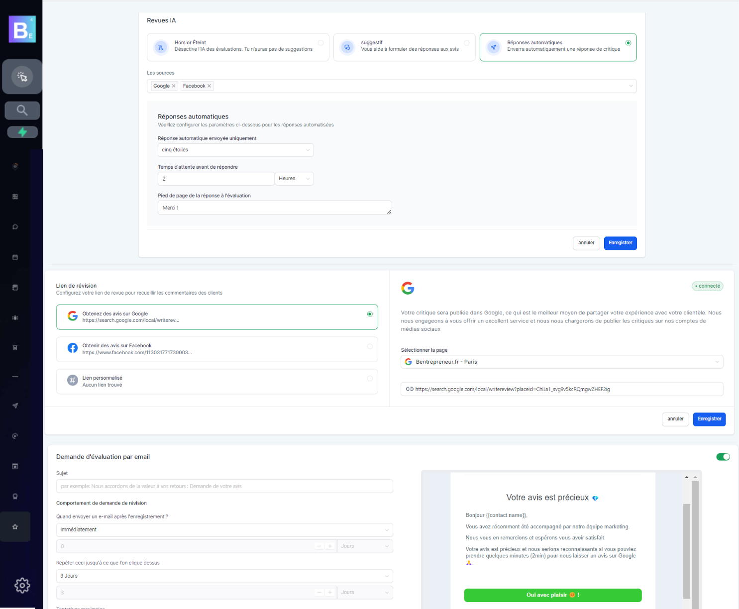 Gestion Réputation Avis en ligne Répondre avis automatique