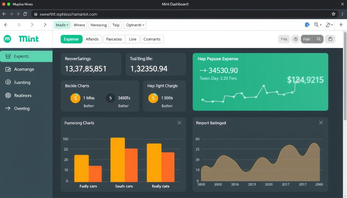Générez une image de l'interface utilisateur de Mint montrant un tableau de bord avec des graphiques de dépenses.