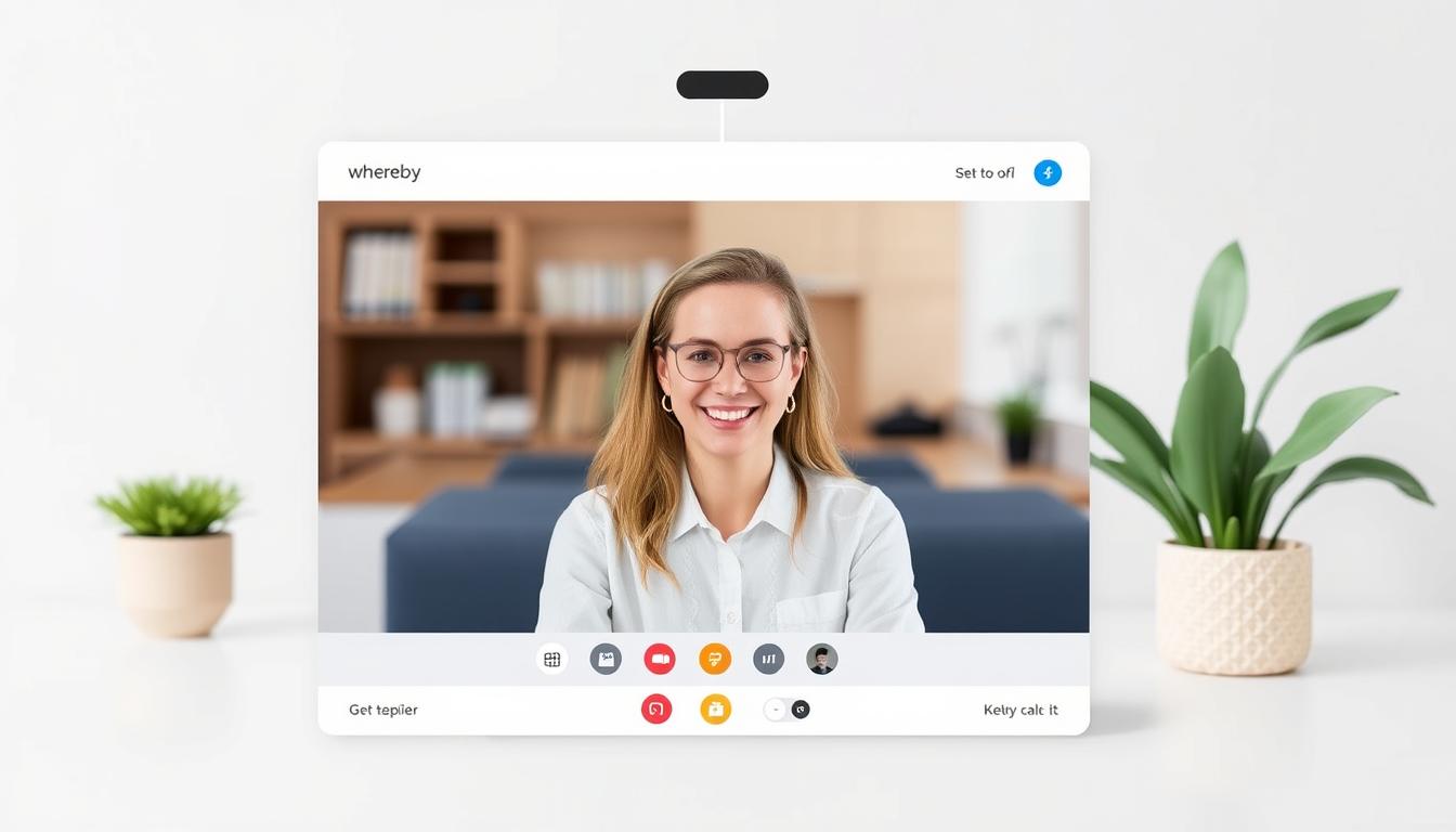 Générez une image montrant l'interface simple de Whereby pour une visioconférence