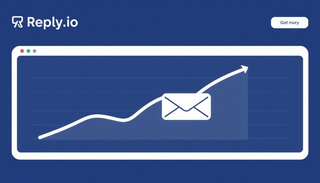 Créer une image représentant la plateforme Reply.io avec un graphique montrant l'augmentation des réponses aux emails