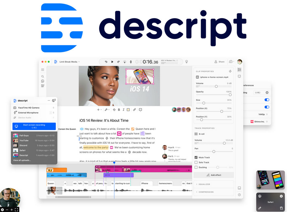 Descript l'outil tout-en-un pour l'édition audio et vidéo