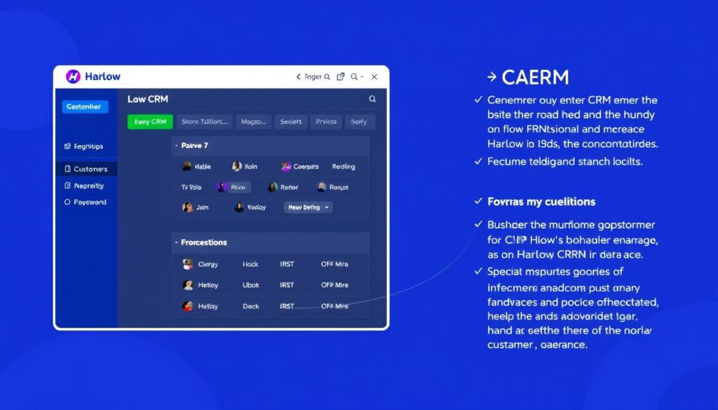 Générez une image de Harlow CRM en action, montrant ses fonctionnalités de gestion de clients.