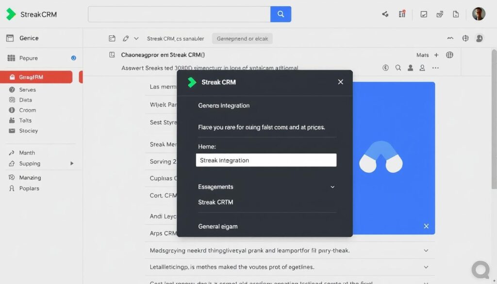 Générez une image de Streak CRM en action dans Gmail, montrant son intégration.