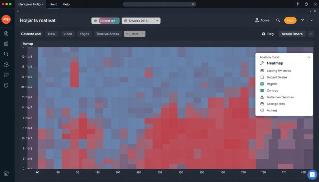 Générez une image de l'interface utilisateur de Hotjar montrant une carte de chaleur de l'activité des utilisateurs