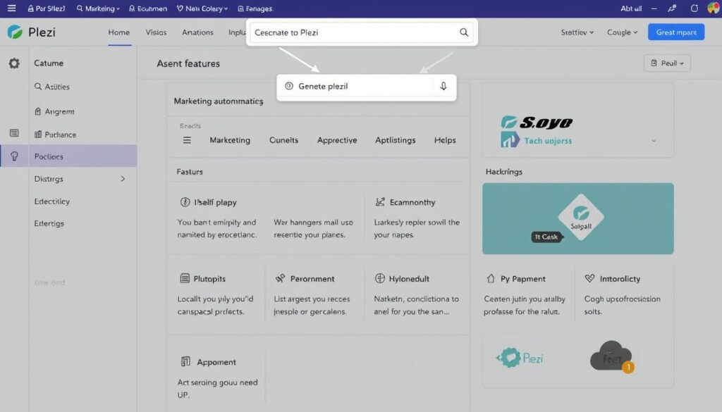 Générez une image de l'interface utilisateur de Plezi, mettant en avant ses fonctionnalités de marketing automation.