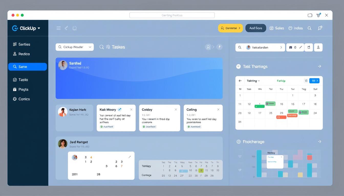 Générez une image d'un tableau de bord ClickUp avec des tâches et des calendriers